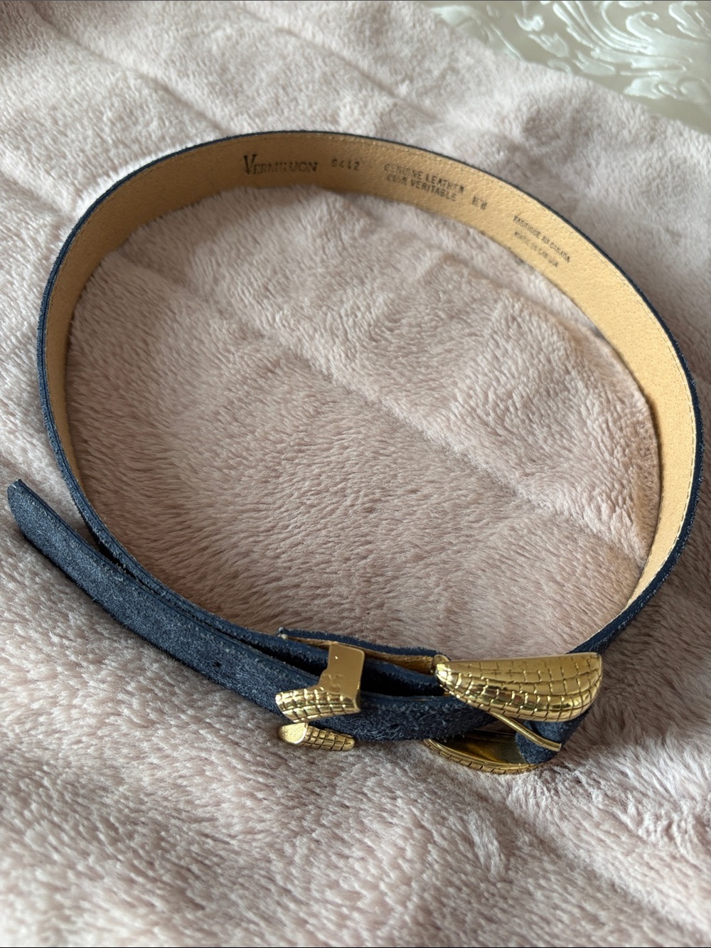 Navy Suede Belt with Gold Colour Serpent Buckle